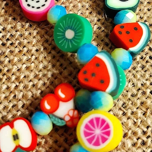 Set of 2 handmade polymer clay fruit bead bracelets for girls. - Picture 6 of 6